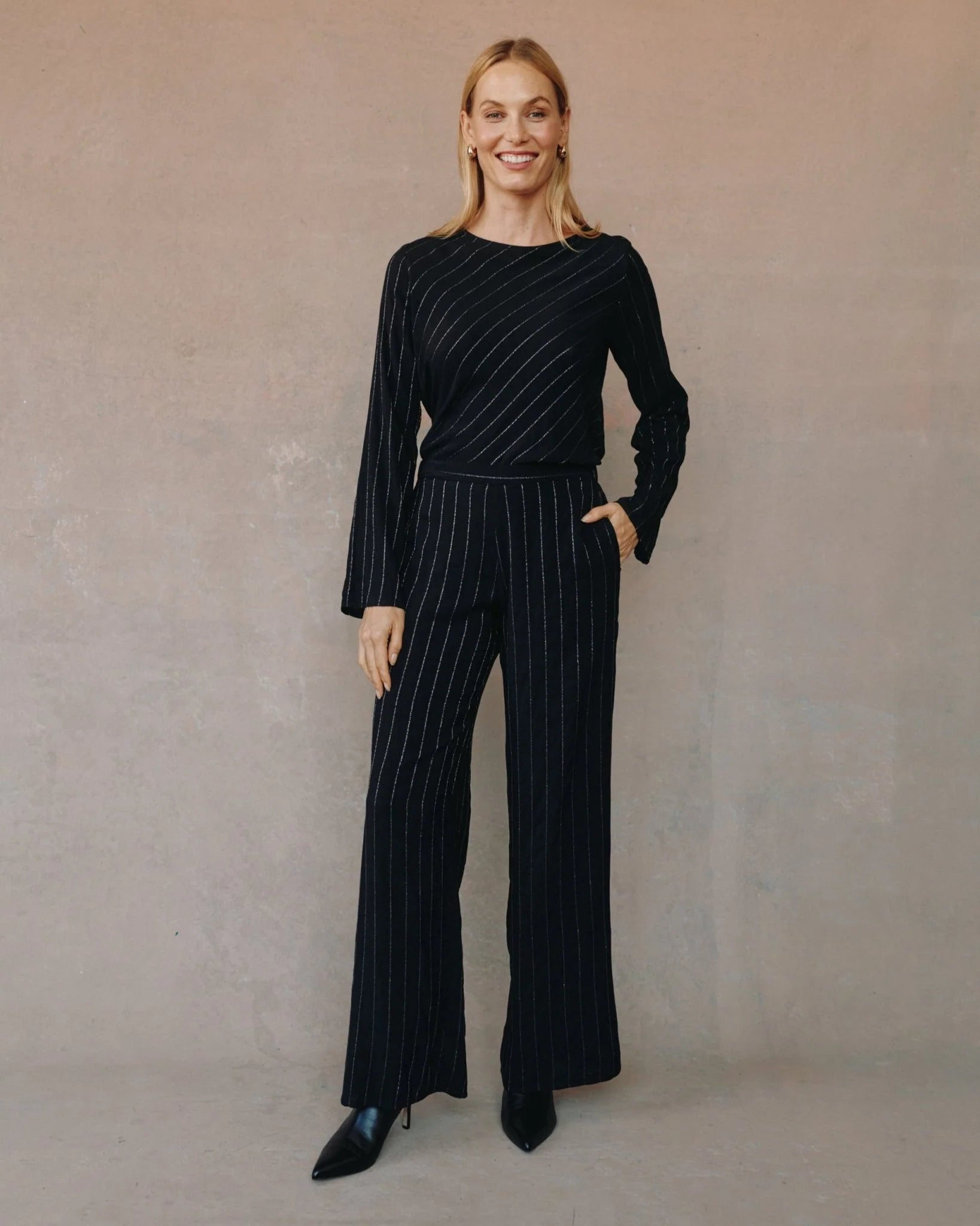 LUREX STRIPE ELASTIC WIDE LEG PANT