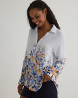 BORDER FLORAL BOYFRIEND BUTTON DOWN SHIRT