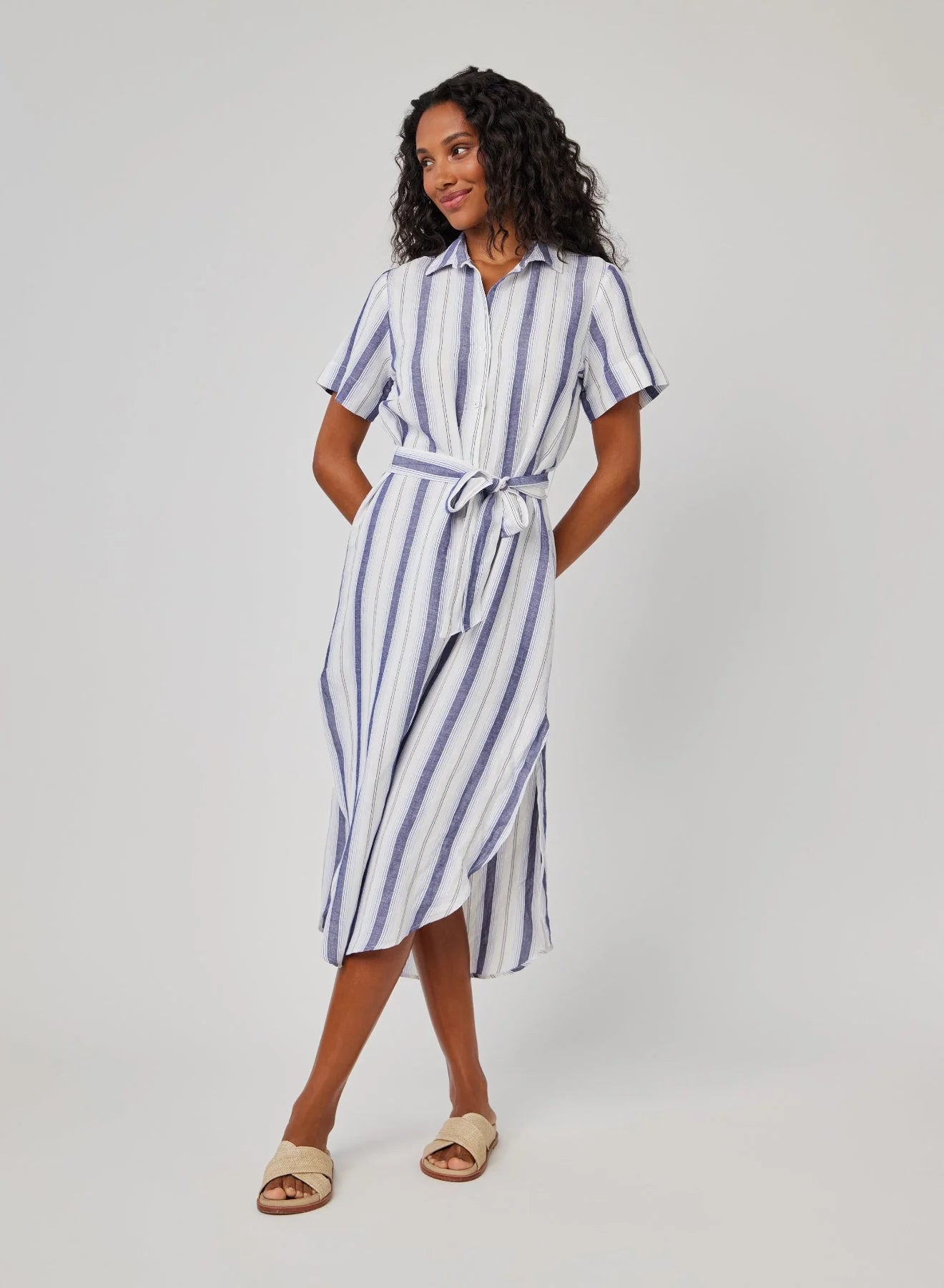COASTAL OMBRE STRIPE ROUND HEM MAXI SKIRT DRESS