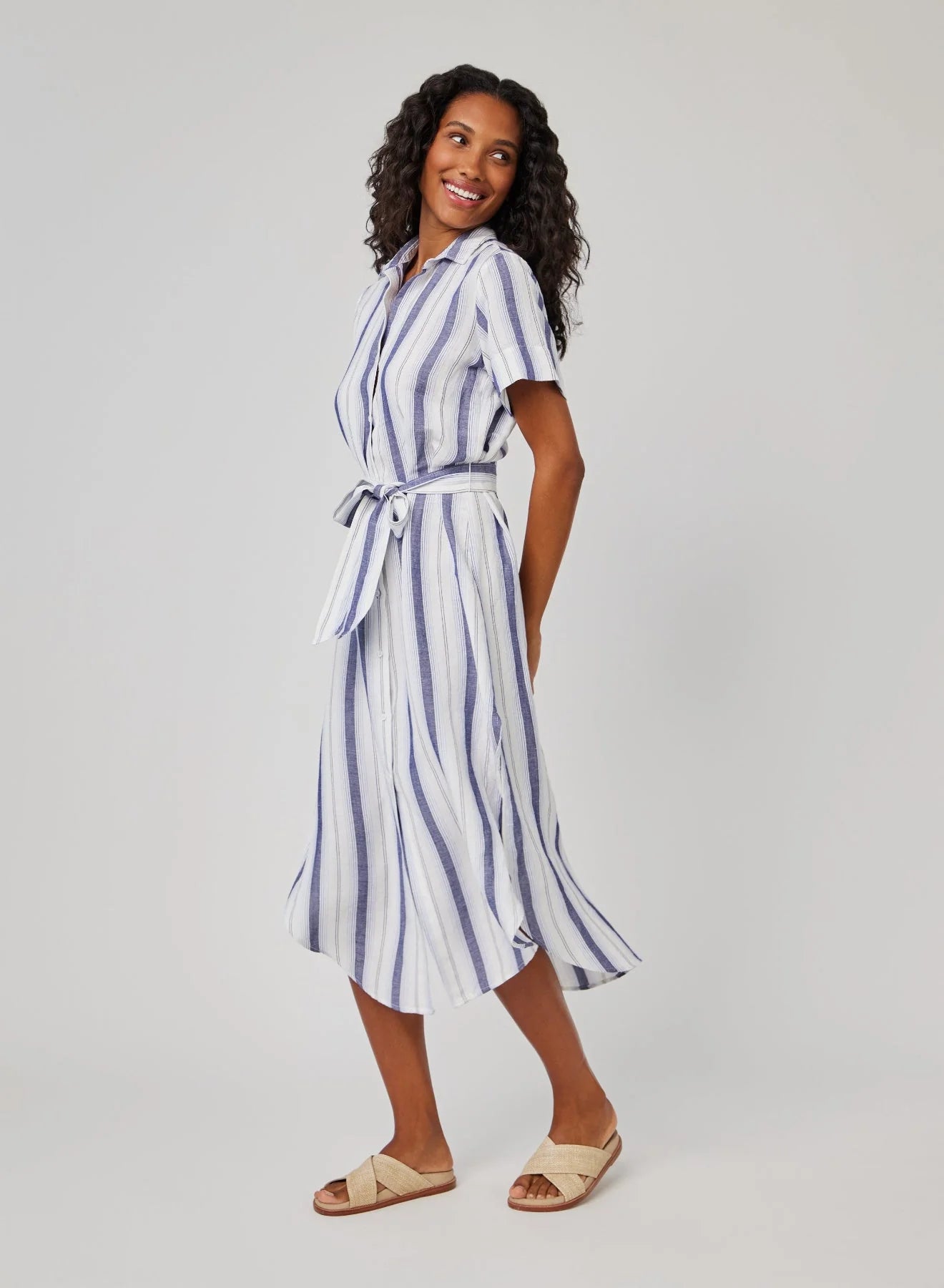 COASTAL OMBRE STRIPE ROUND HEM MAXI SKIRT DRESS