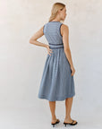 MICRO GINGHAM FIT & FLARE V-NECK MIDI DRESS