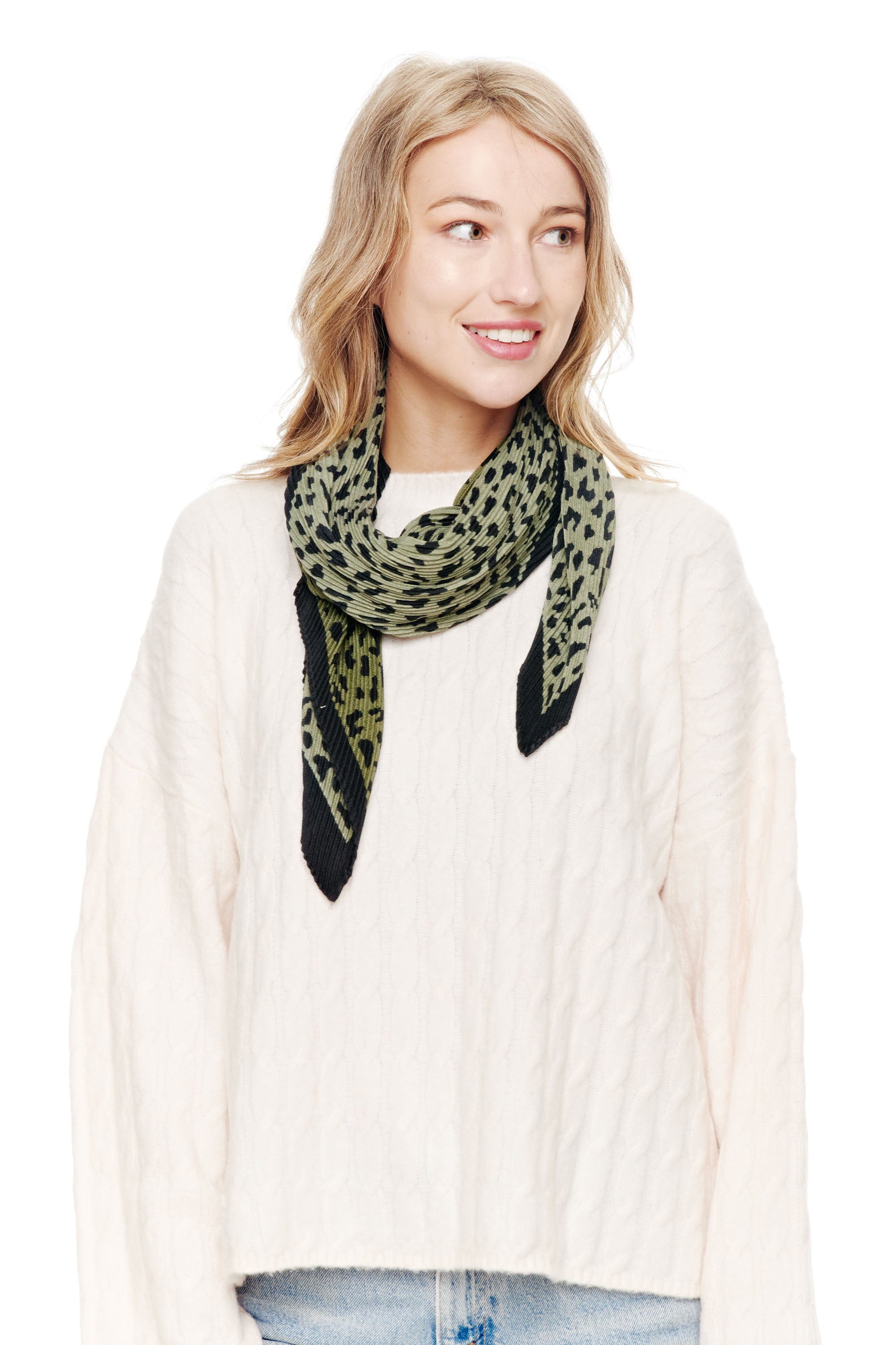 ACCORDIAN PLEAT LEOPARD SQUARE SCARF