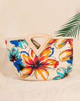 PAINTED FLOWERS WOVEN HANDBAG