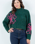 FLORAL OUTLINE MOCK NECK SWEATER