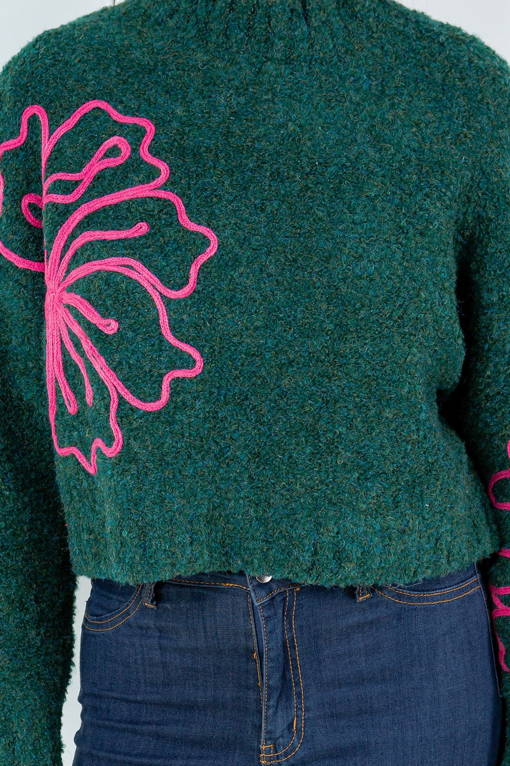 FLORAL OUTLINE MOCK NECK SWEATER
