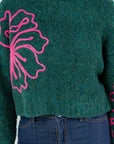 FLORAL OUTLINE MOCK NECK SWEATER