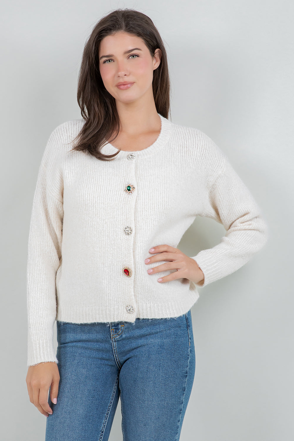 MULTI JEWEL BUTTON CARDIGAN