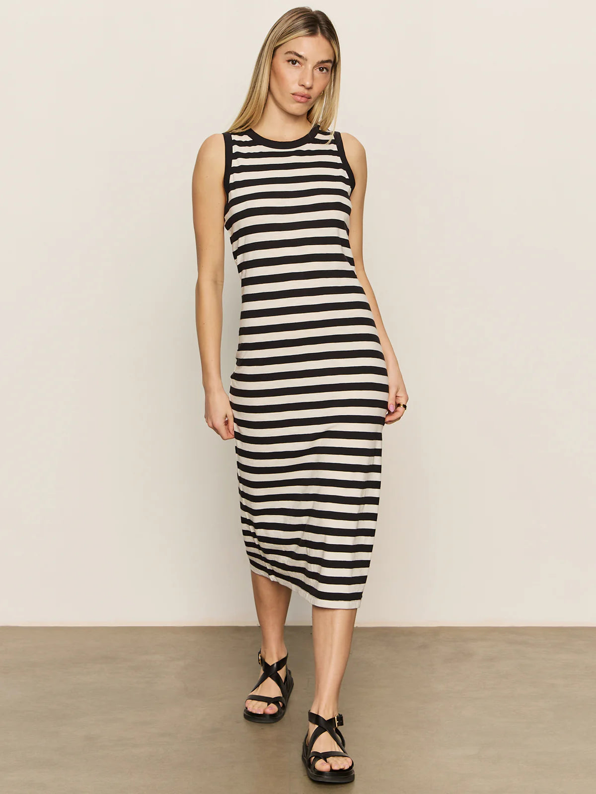 CONTRAST TRIM STRIPED MAXI DRESS