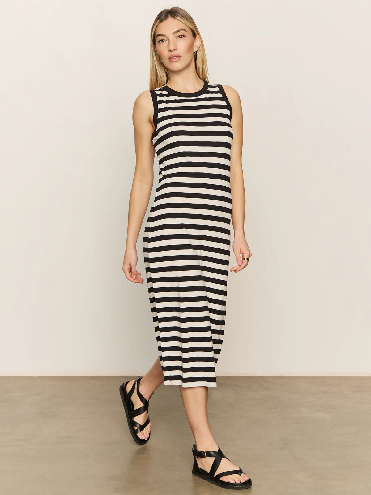 CONTRAST TRIM STRIPED MAXI DRESS