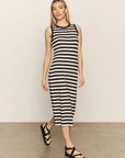 CONTRAST TRIM STRIPED MAXI DRESS