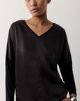 CINDY SATIN & RIB LONG SLEEVE TOP
