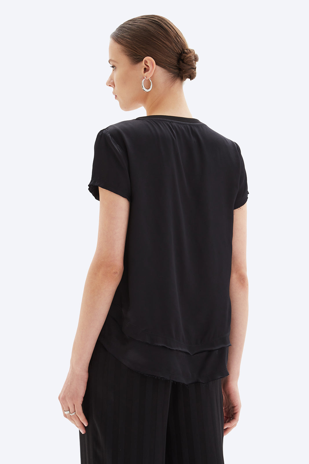 AVA SATIN V-NECK MOCK LAYER TEE