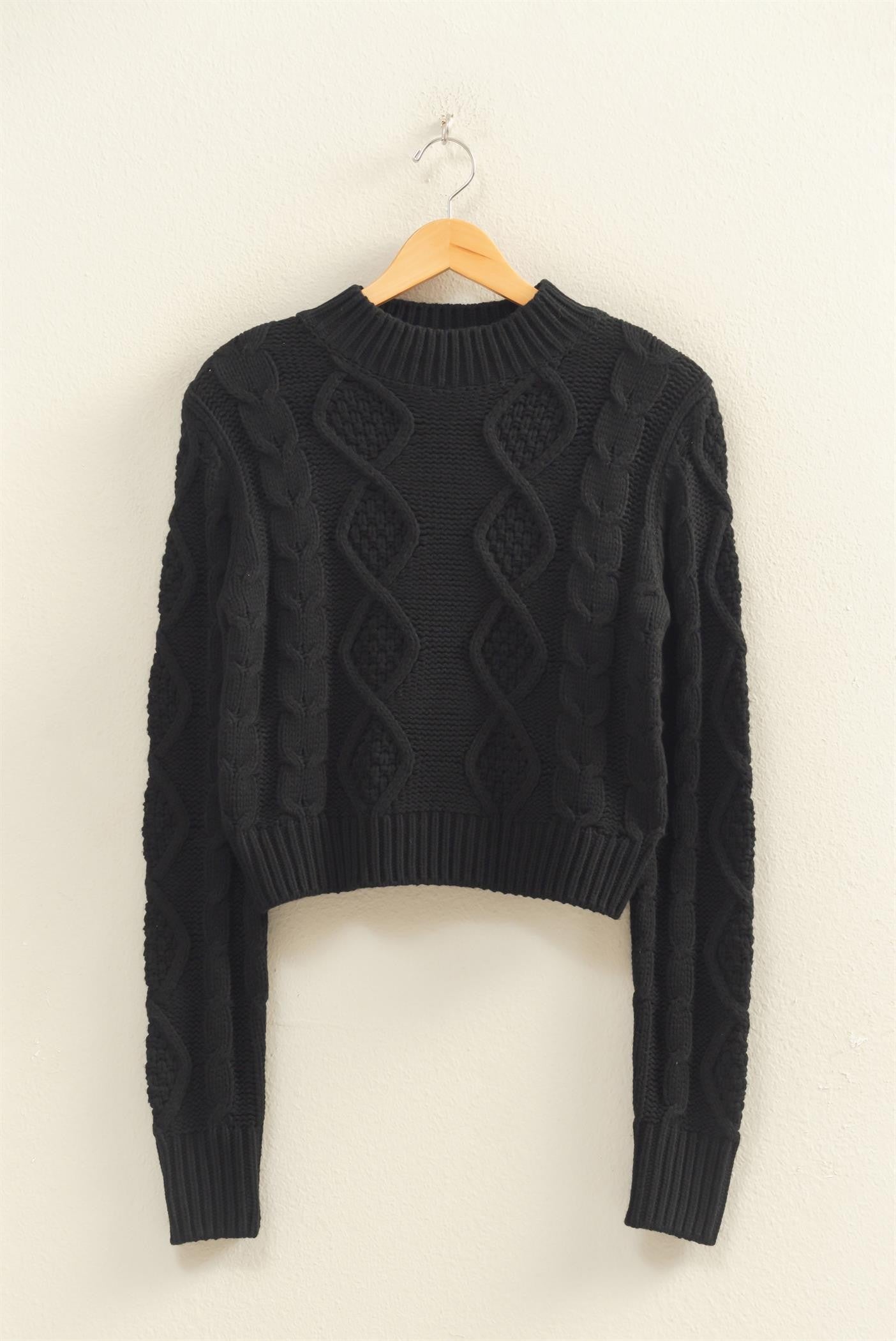 MOCK NECK CABLE KNIT SWEATER