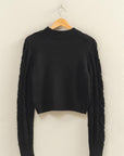 MOCK NECK CABLE KNIT SWEATER