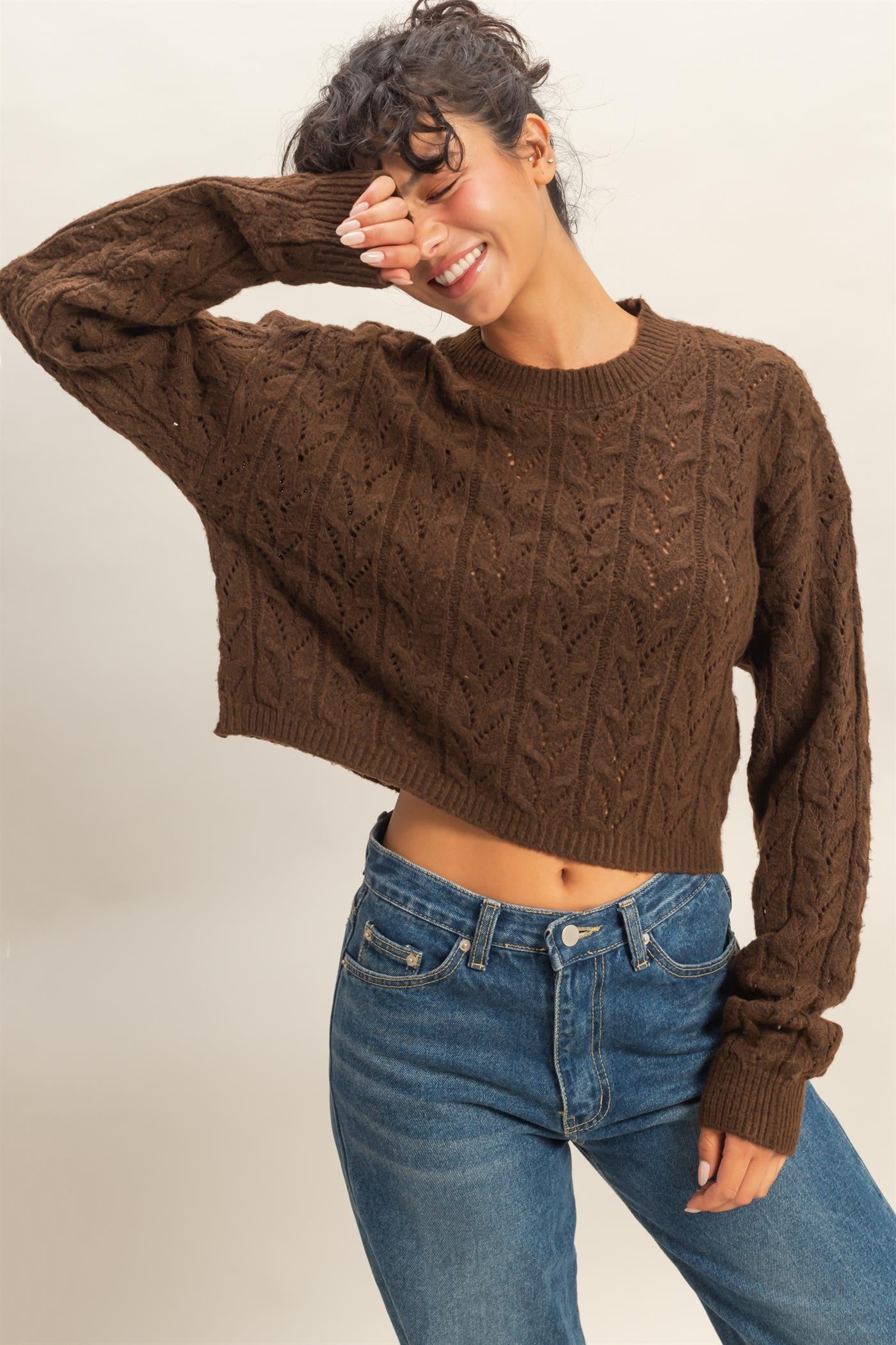 POINTELLE CABLE KNIT SWEATER