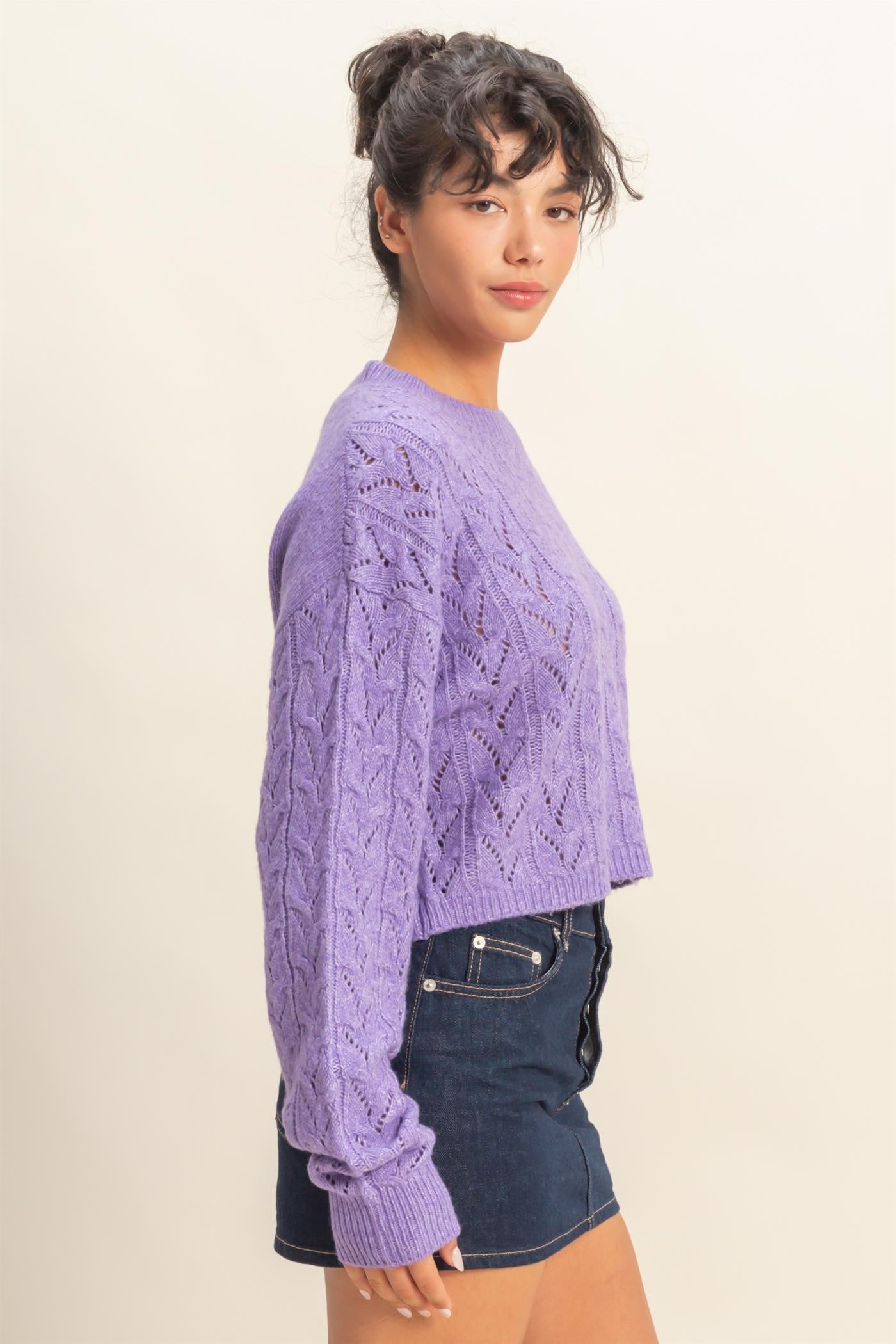 POINTELLE CABLE KNIT SWEATER