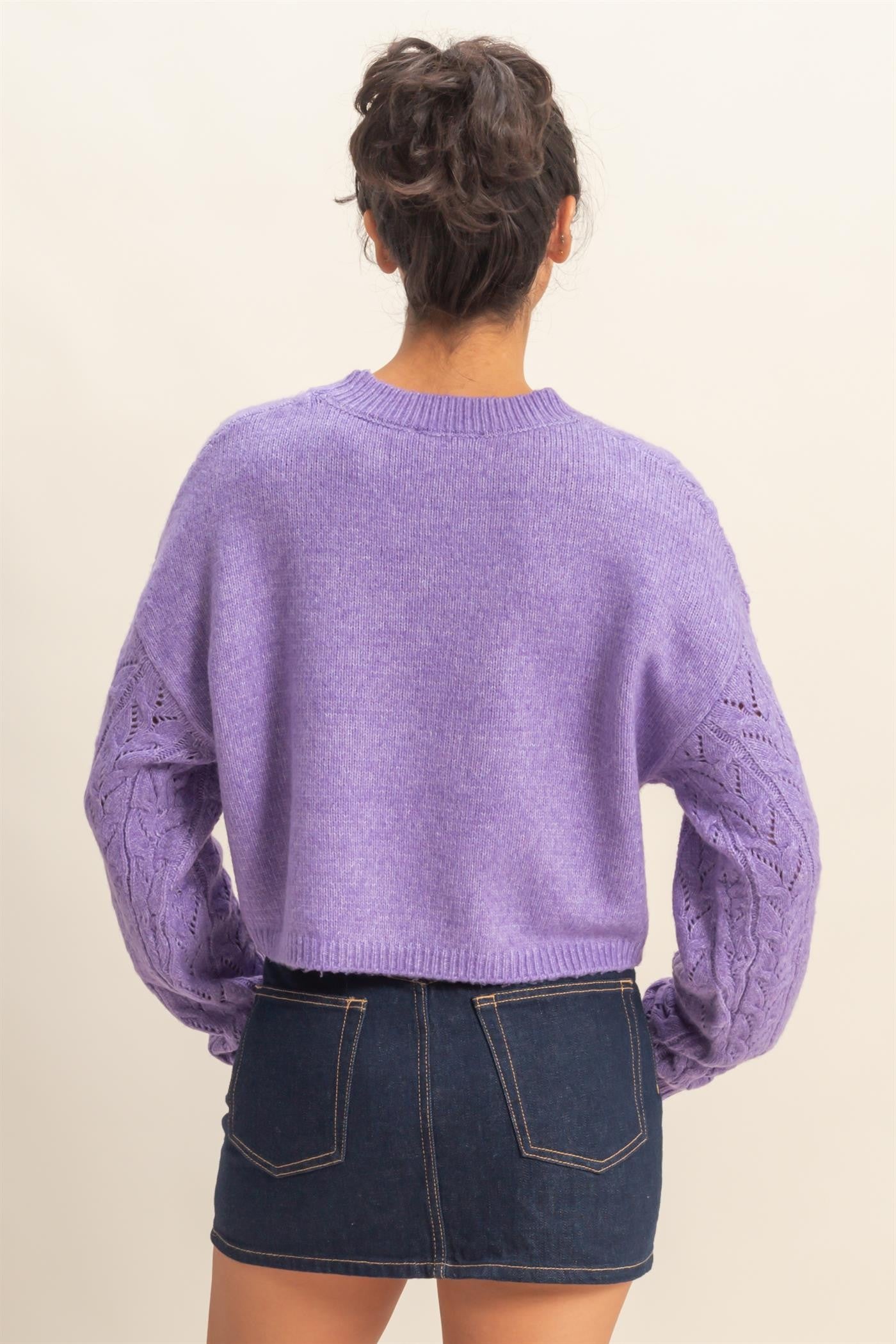 POINTELLE CABLE KNIT SWEATER