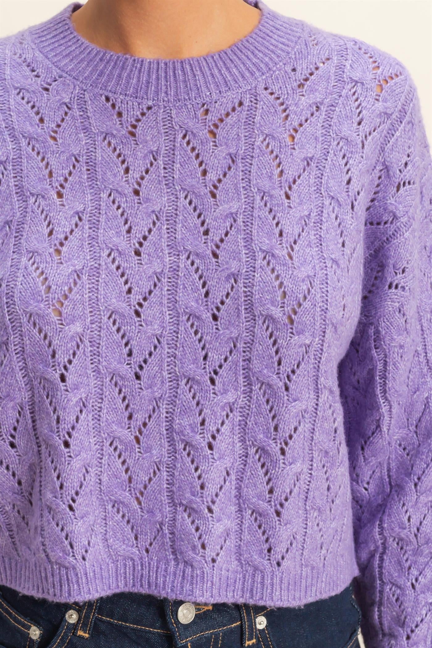 POINTELLE CABLE KNIT SWEATER