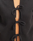 TIE FRONT SHORT SLEEVE SWEATER