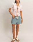 TIE FRONT SHORT SLEEVE SWEATER