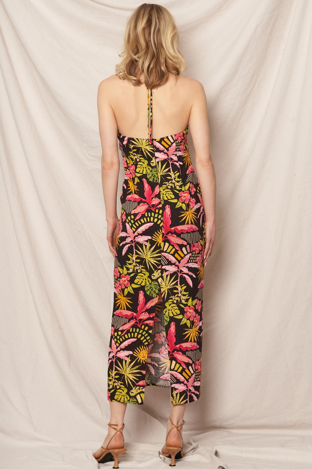 TROPICAL PRINT HALTER DRESS