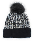 CONFETTI TWEED TOQUE WITH FAUX FUR POMPOM