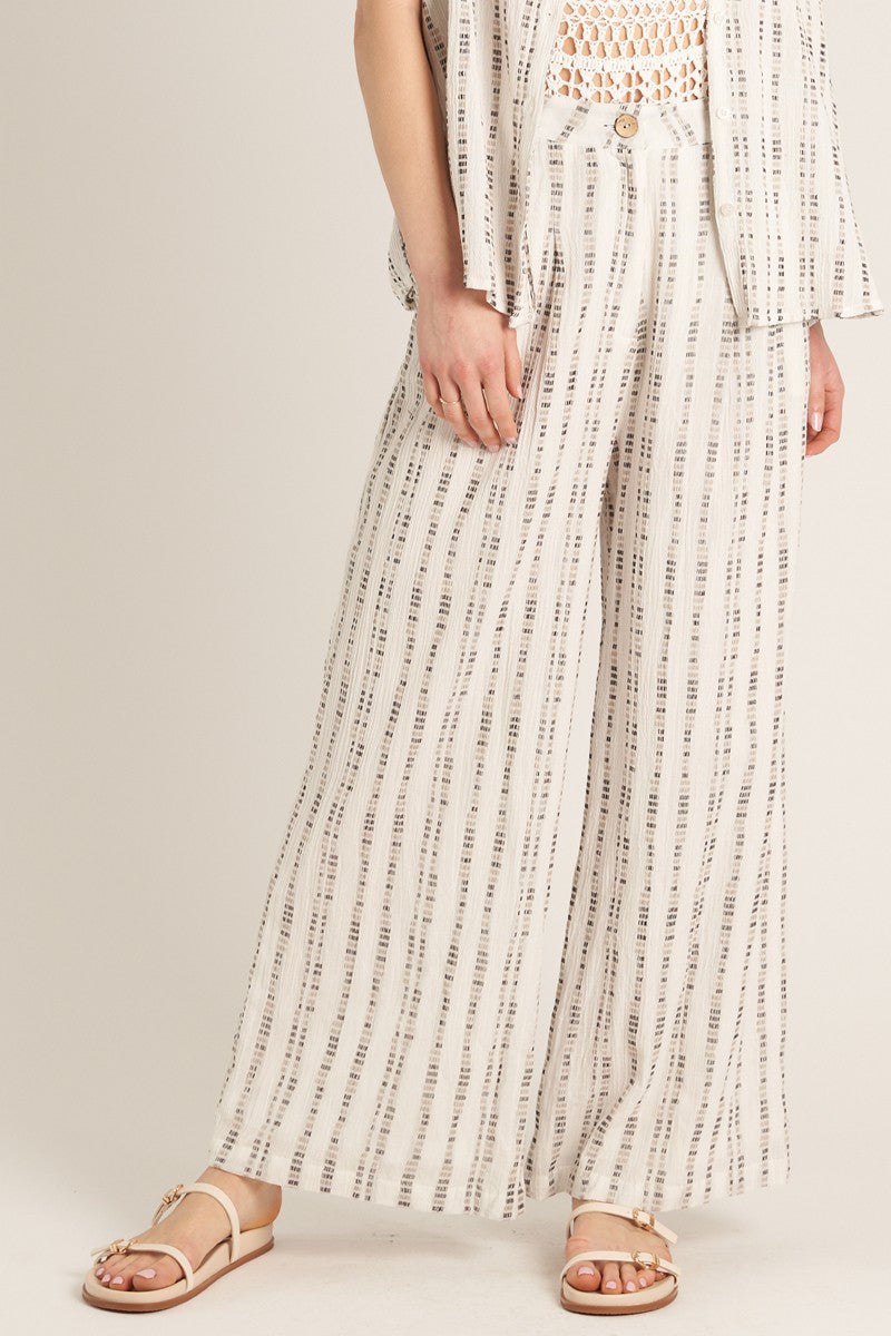 DASHED VERTICAL STRIPE WIDE LEG PANT