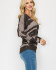 STREAKED DOLMAN V-NECK TOP