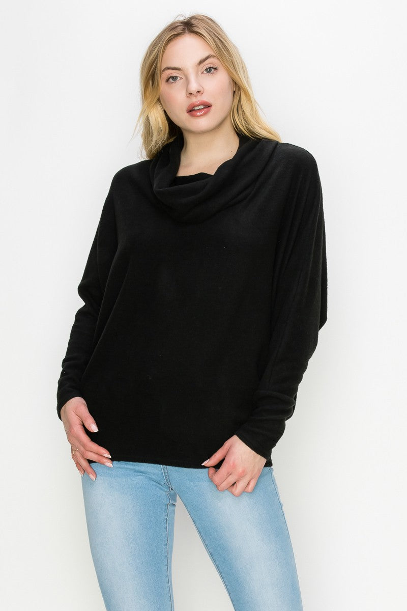 BRUSHED FLEECE COWL NECK DOLMAN TOP