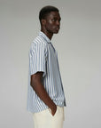 STRIPED CAMP COLLAR SHORT SLEEVE SHIRT