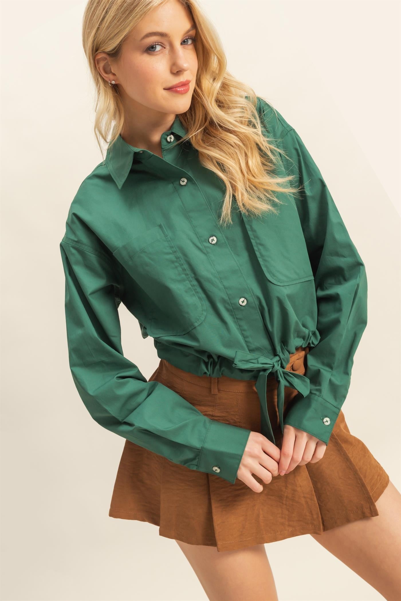 CROPPED COTTON POPLIN SHIRT