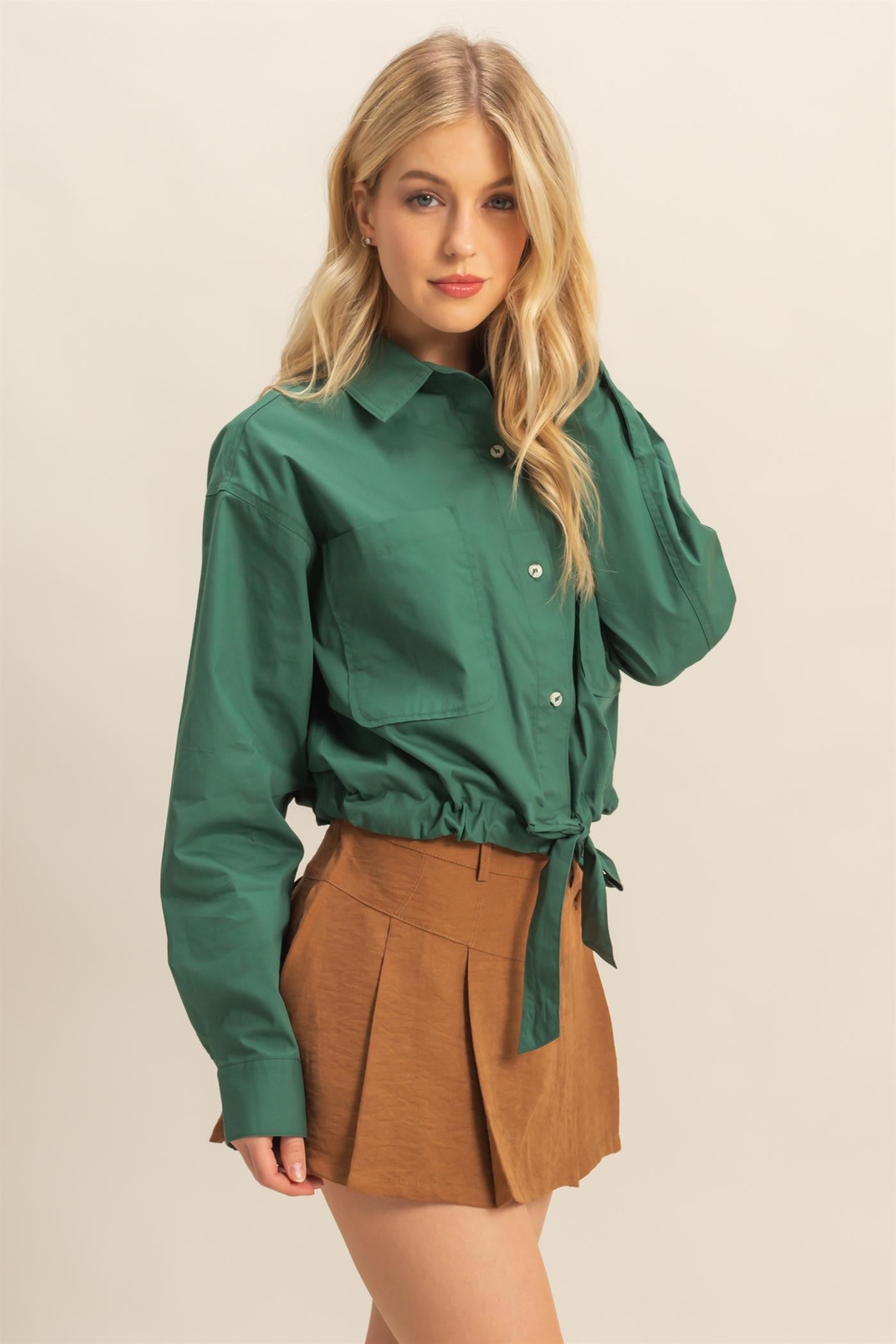 CROPPED COTTON POPLIN SHIRT