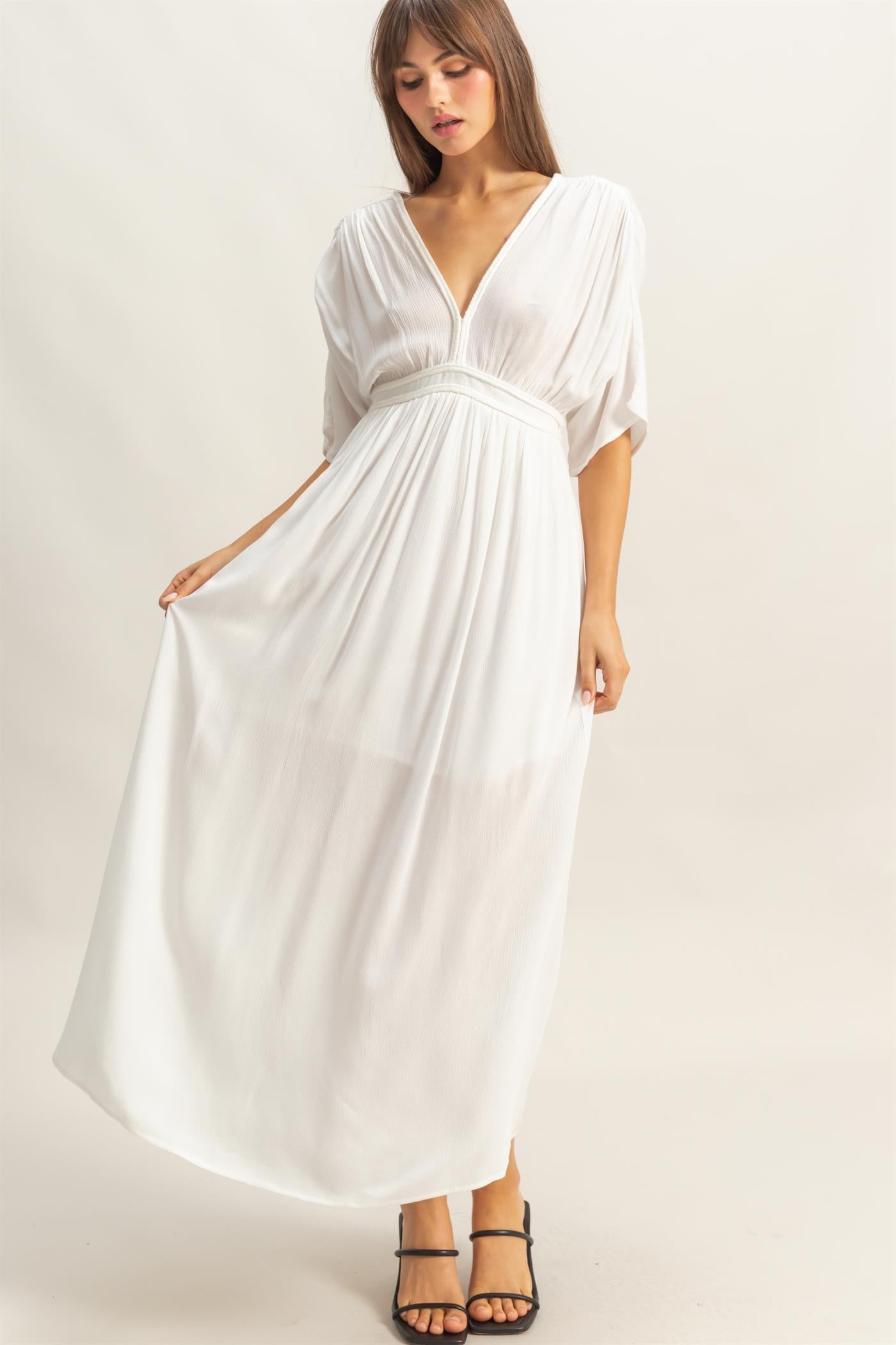 BRAID TRIM EMPIRE WAIST DRESS