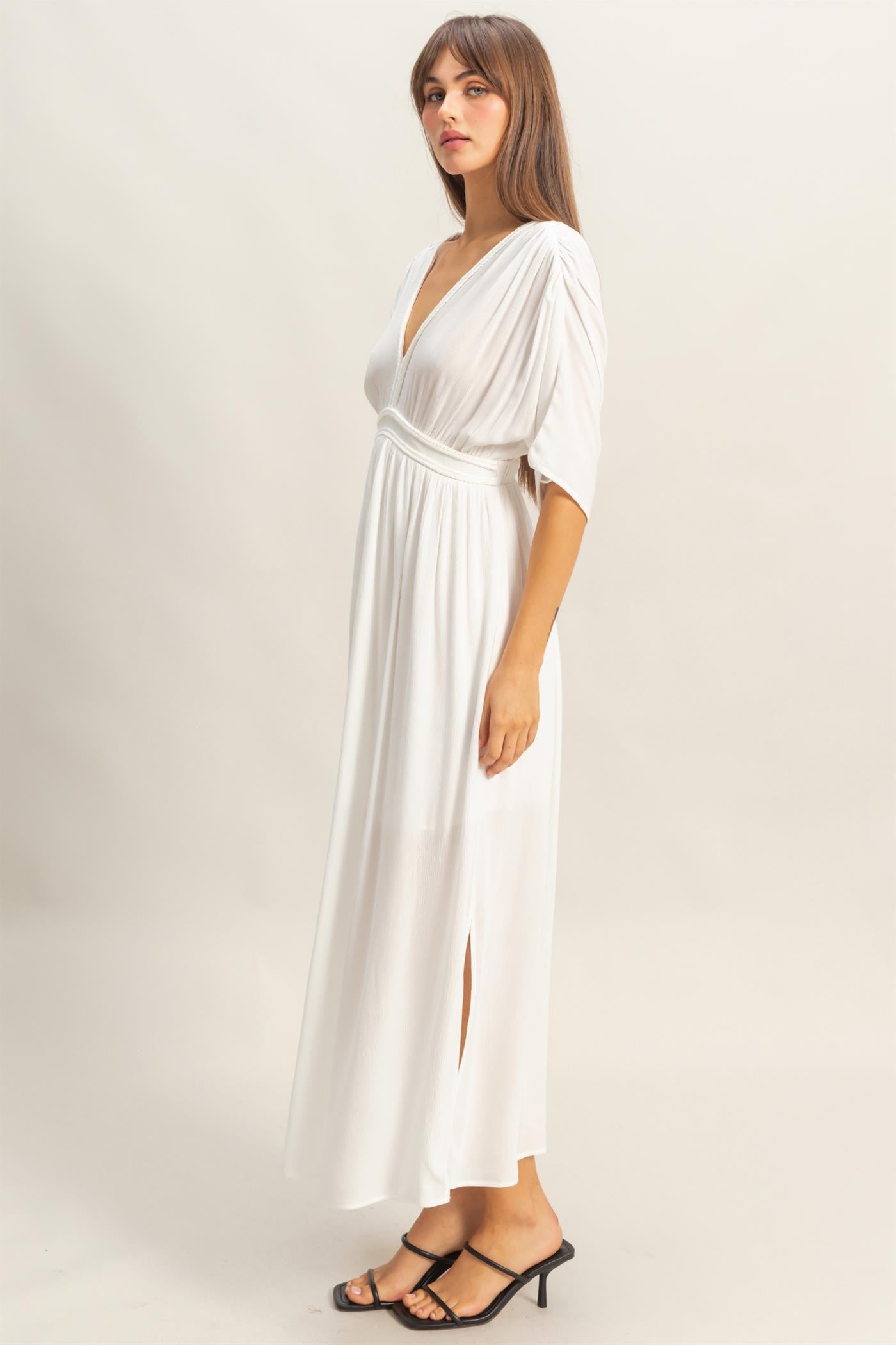 BRAID TRIM EMPIRE WAIST DRESS