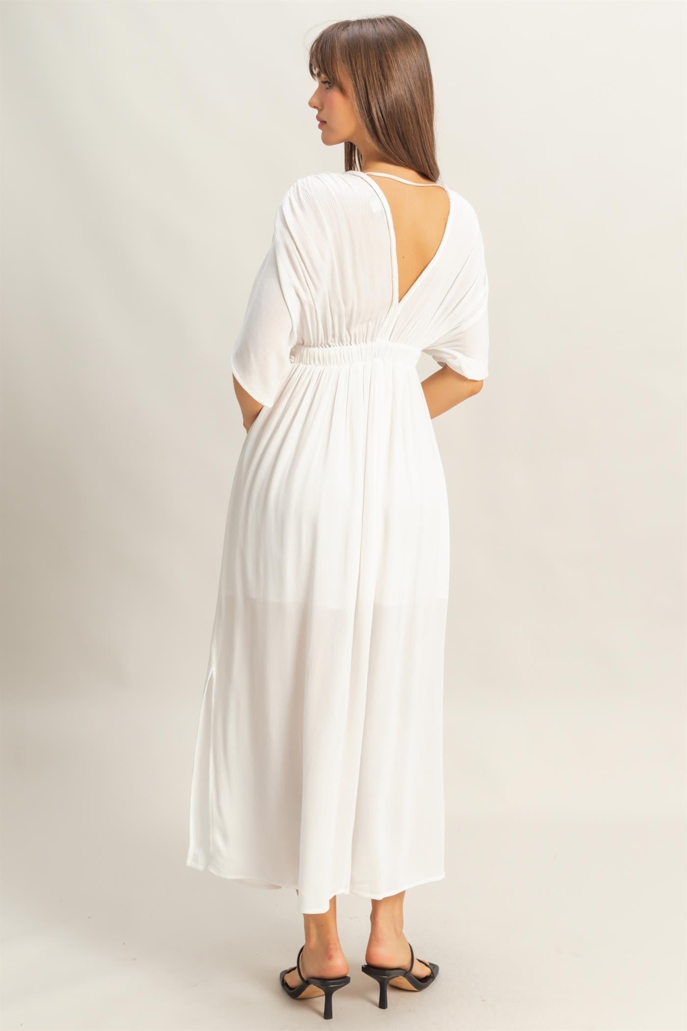 BRAID TRIM EMPIRE WAIST DRESS