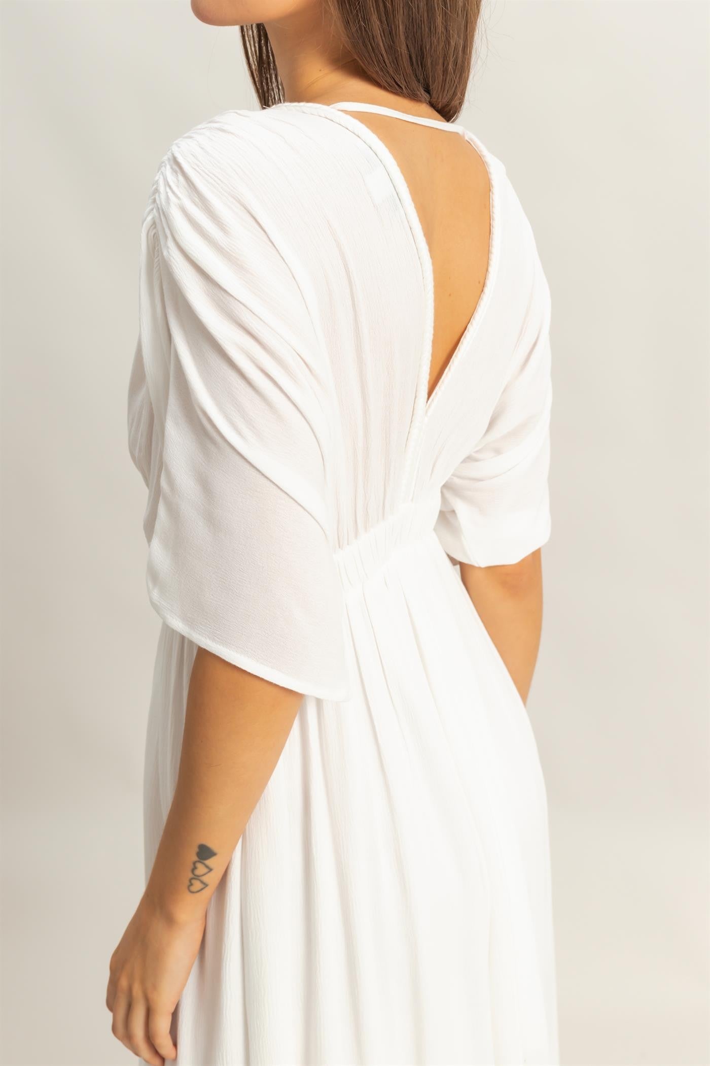 BRAID TRIM EMPIRE WAIST DRESS