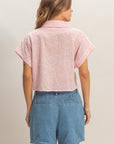 CROPPED EYELET SHORT SLEEVE SHIRT
