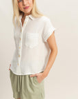 COTTON GAUZE ROLL SLEEVE SHIRT