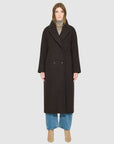 HAZEL HERRINGBONE LONG WOOL COAT WITH SIDE ZIP SLITS