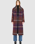 HAZEL PLAID LONG WOOL COAT WITH SIDE ZIPPER