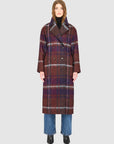 HAZEL PLAID LONG WOOL COAT WITH SIDE ZIPPER