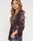 TASSEL SLEEVE FLORAL V-NECK BLOUSE
