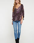 TASSEL SLEEVE FLORAL V-NECK BLOUSE
