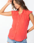 FLORAL JACQUARED RUFFLE TRIM RAYON BLOUSE