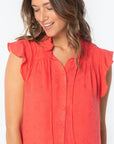 FLORAL JACQUARED RUFFLE TRIM RAYON BLOUSE
