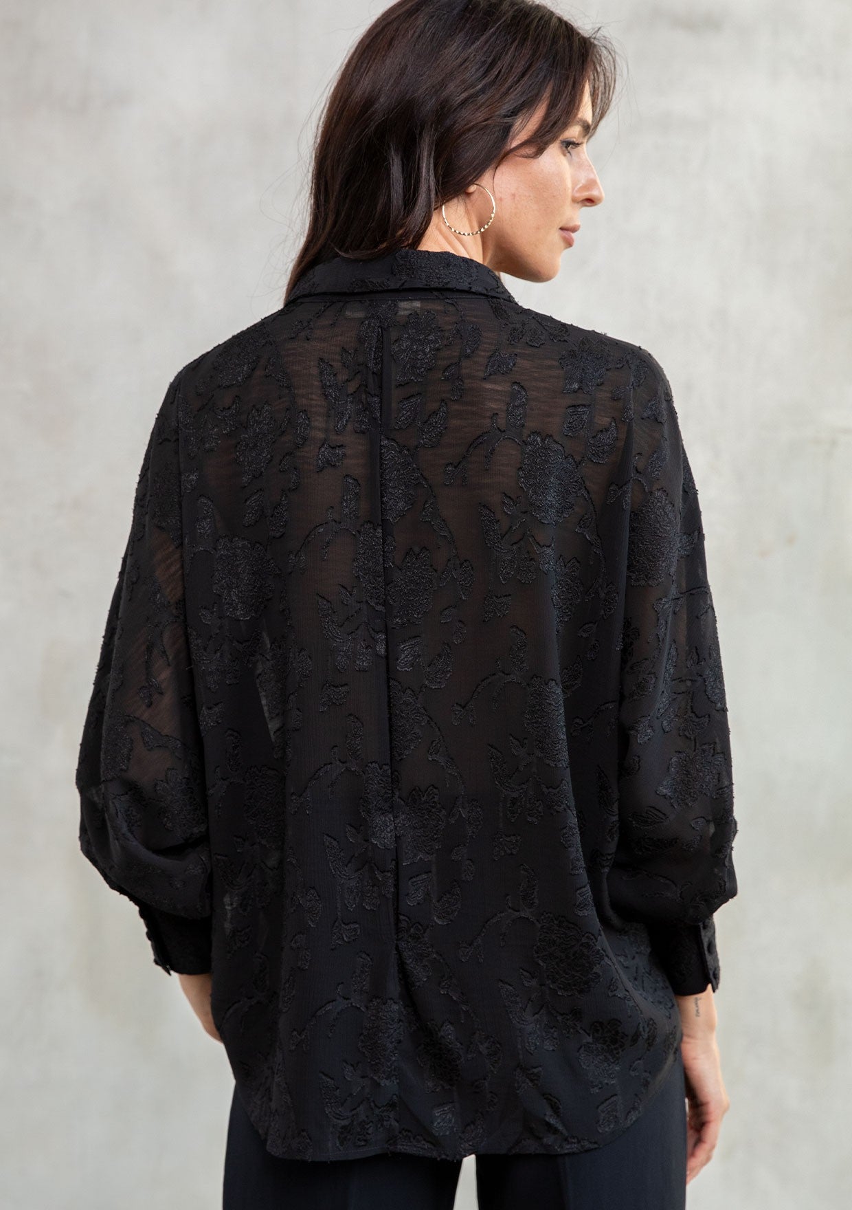 SHEER JACQUARD FLORAL DOLMAN BLOUSE
