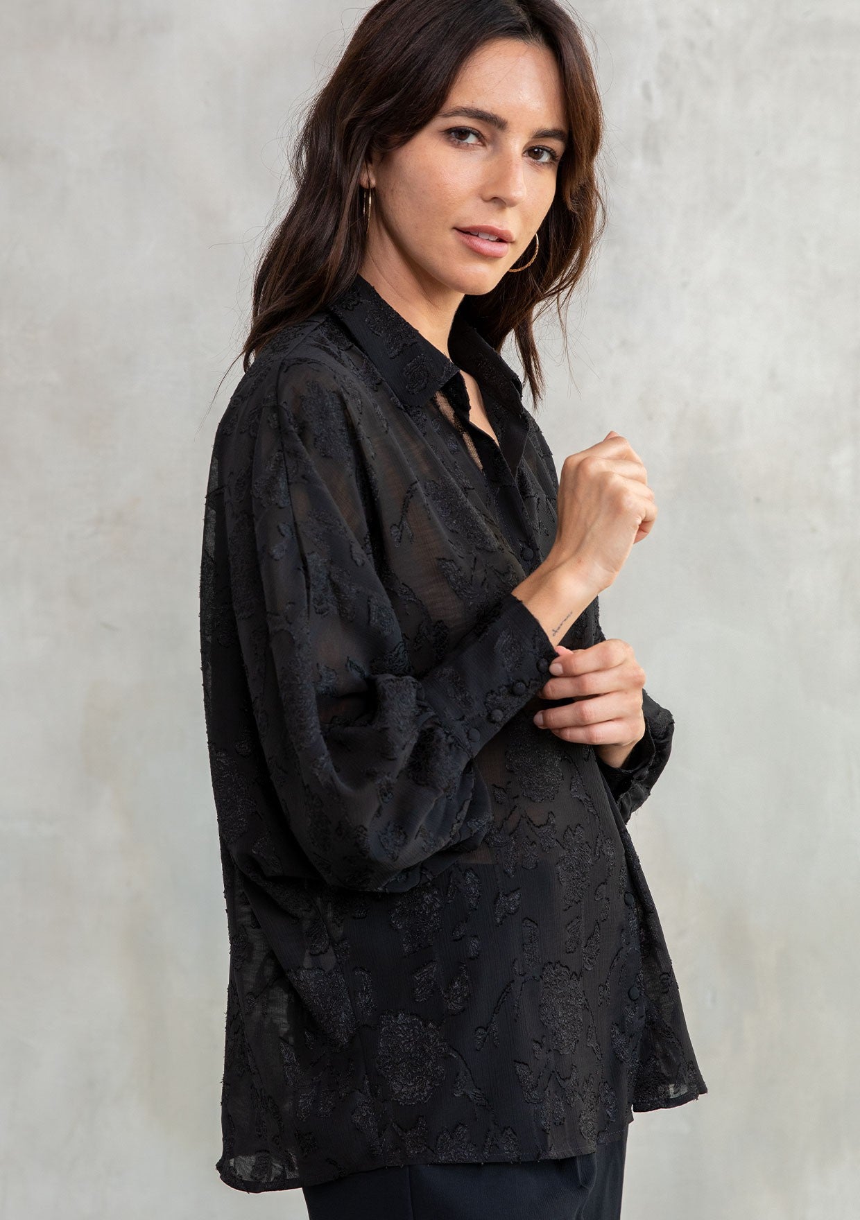 SHEER JACQUARD FLORAL DOLMAN BLOUSE