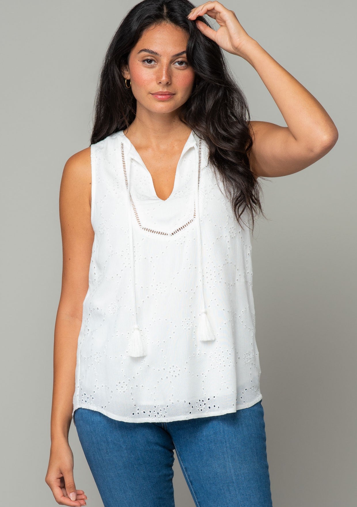 EYELET TANK WITH TIE NECK