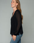 SWISS DOT SHEER V-NECK BLOUSE