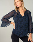 PAISLEY CHIFFON BELL SLEEVE BLOUSE